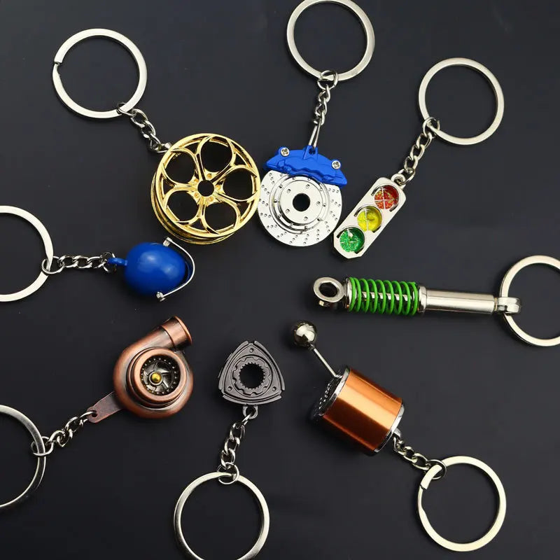 Creative Gift Mini Metal Car Parts Keychain Turbo Gear Hub Keyring Brake Disc Shock Absorber Shifter Pendant Auto Part Key Chain
