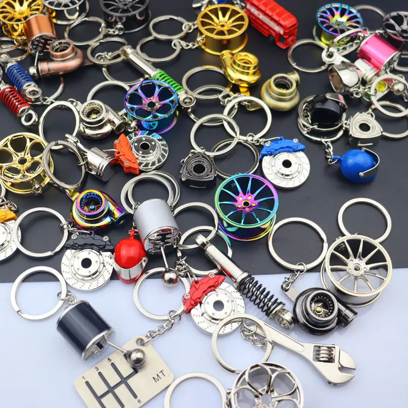 Creative Gift Mini Metal Car Parts Keychain Turbo Gear Hub Keyring Brake Disc Shock Absorber Shifter Pendant Auto Part Key Chain
